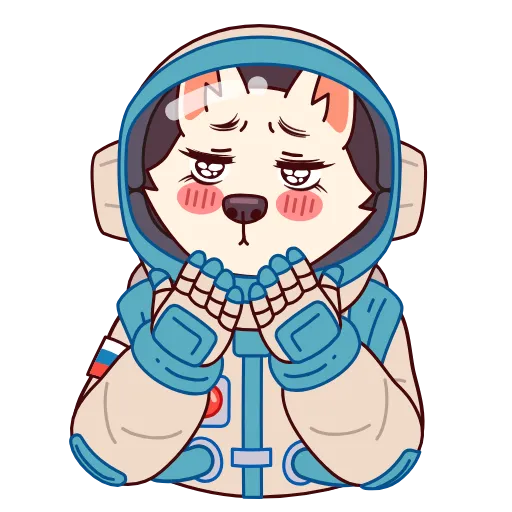 Стикер 15 Анимированный набор эмоджи с космопсами Белкой и Стрелкой