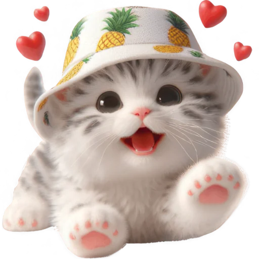 Стикерпак Котик в шляпе ананасе для Telegram