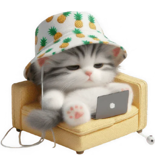 🫠 Стикер «Котик в шляпе ананасе» для Telegram