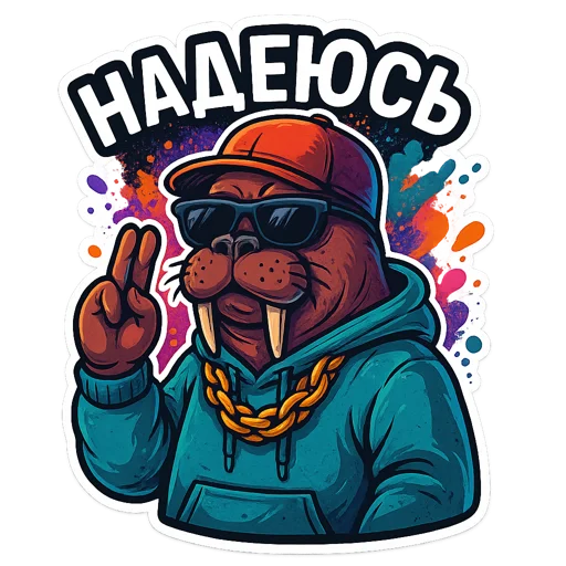 🤞 Стикер «Хайповый морж» для Telegram