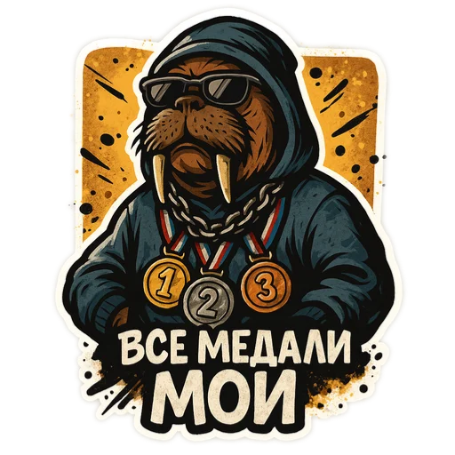 🥇 Стикер «Хайповый морж» для Telegram