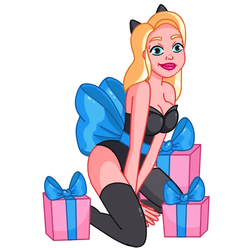 Стикер 10 Анимированный набор эмоджи с Леди Кошкой [18+]