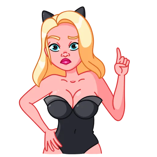Стикер 12 Анимированный набор эмоджи с Леди Кошкой [18+]