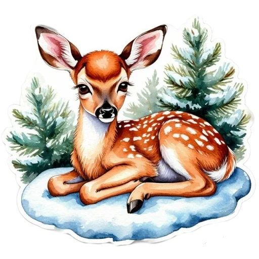 🦌 Стикер «Акварельная зима» для Telegram