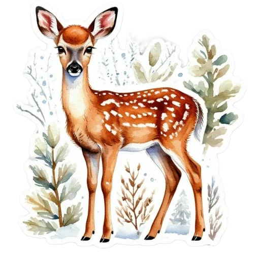 🦌 Стикер «Акварельная зима» для Telegram