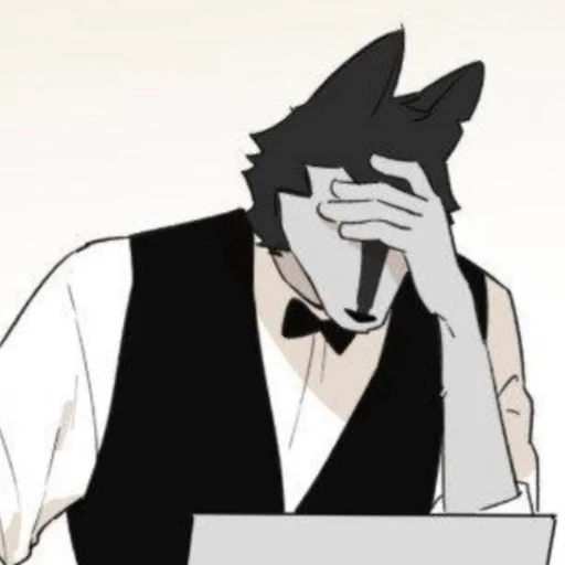 🦴 Стикер «Wolf Butler And His Cat Master» для Telegram