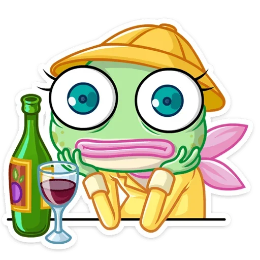 🍷 Стикер «Лягушка Дотти, может, и зелёная, но это совсем не» для Telegram
