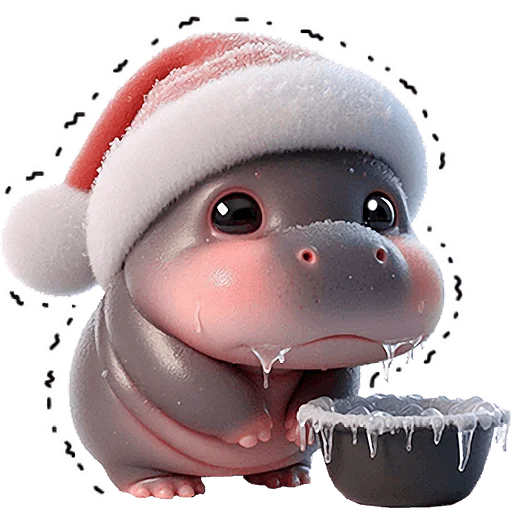🥶 Стикер «Новогодний бегемотик» для Telegram