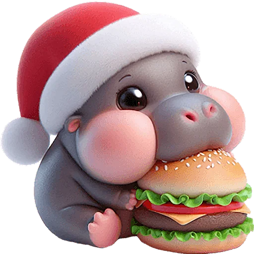 🍔 Стикер «Новогодний бегемотик» для Telegram
