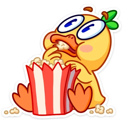 🍿 Стикер «Любитель щёлкать клювом Утёнок Кряк» для Telegram