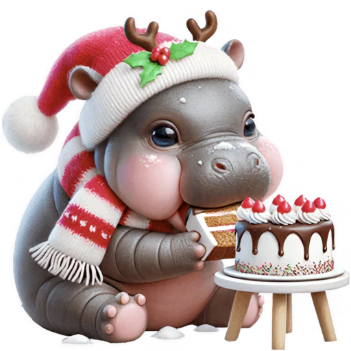 🎂 Стикер «Новогодний Бегемотик 2026» для Telegram