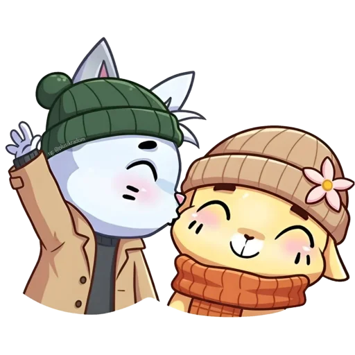😘 Стикер «Осенние Бисквит и Ванилька в шапке» для Telegram