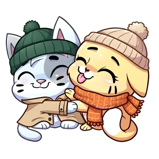 ☺️ Стикер «Осенние Бисквит и Ванилька в шапке» для Telegram