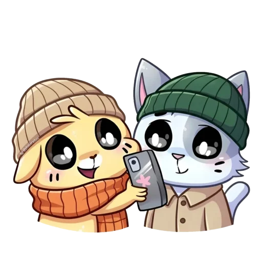 🥺 Стикер «Осенние Бисквит и Ванилька в шапке» для Telegram