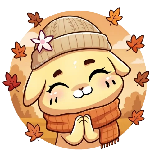 🍂 Стикер «Осенние Бисквит и Ванилька в шапке» для Telegram