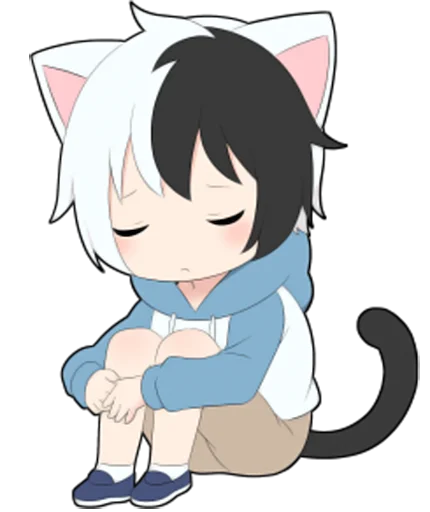 😞 Стикер «Black and white cat boy •» для Telegram