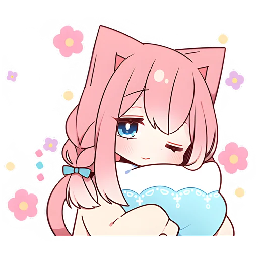 😴 Стикер «Розовая кошка-тян» для Telegram