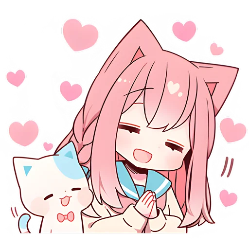 🥰 Стикер «Розовая кошка-тян» для Telegram