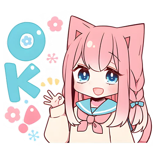 👍 Стикер «Розовая кошка-тян» для Telegram