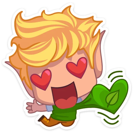 😍 Стикер «Веселый, застенчивый и очень влюбчивый эльф Тоби» для Telegram