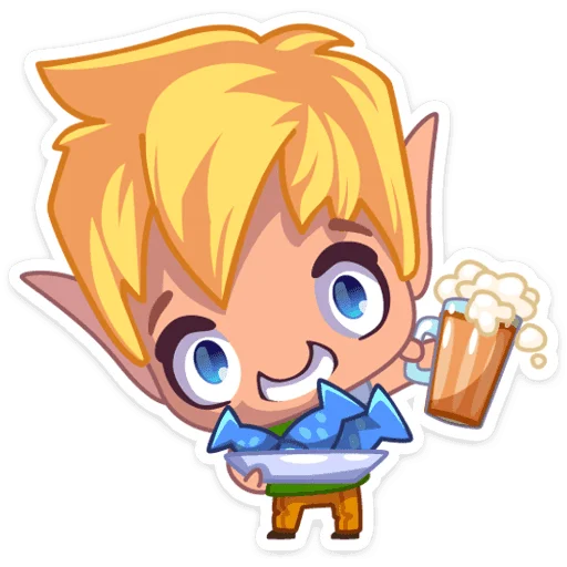 🍻 Стикер «Веселый, застенчивый и очень влюбчивый эльф Тоби» для Telegram