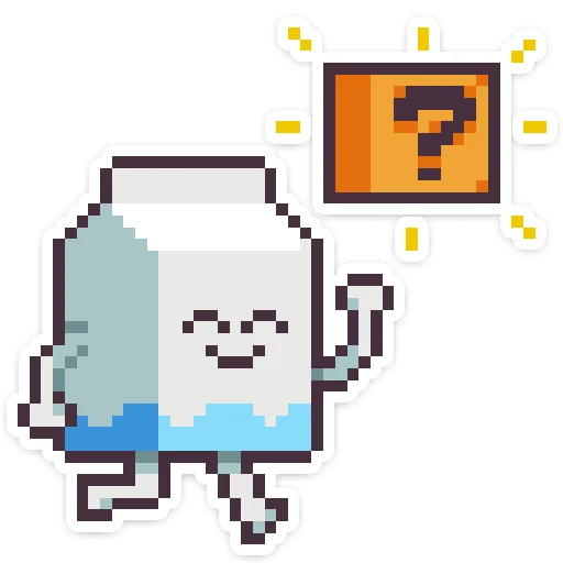 ❓ Стикер «Молоко, лучок и бургер. Троечка - Пиксельное трио» для Telegram