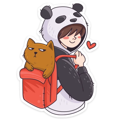 🥰 Стикер «Девочка-панда и кот Барсик» для Telegram