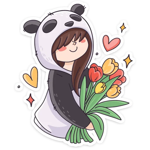 💐 Стикер «Девочка-панда и кот Барсик» для Telegram
