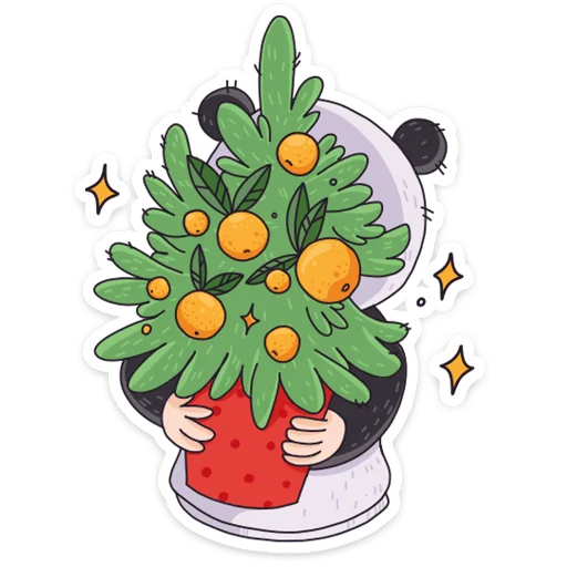 🎄 Стикер «Девочка-панда и кот Барсик» для Telegram