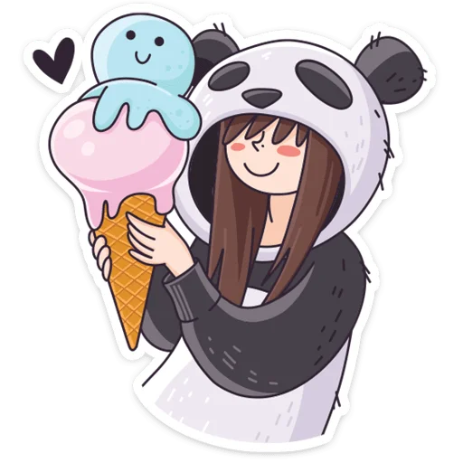 🍦 Стикер «Девочка-панда и кот Барсик» для Telegram