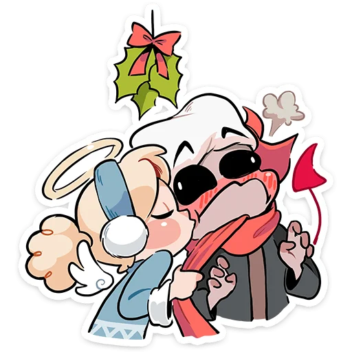 😘 Стикер «Зимние Нимб и Рожки» для Telegram