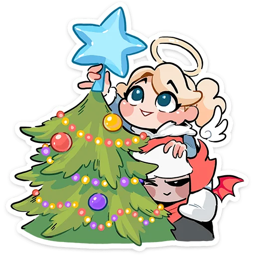 🎄 Стикер «Зимние Нимб и Рожки» для Telegram